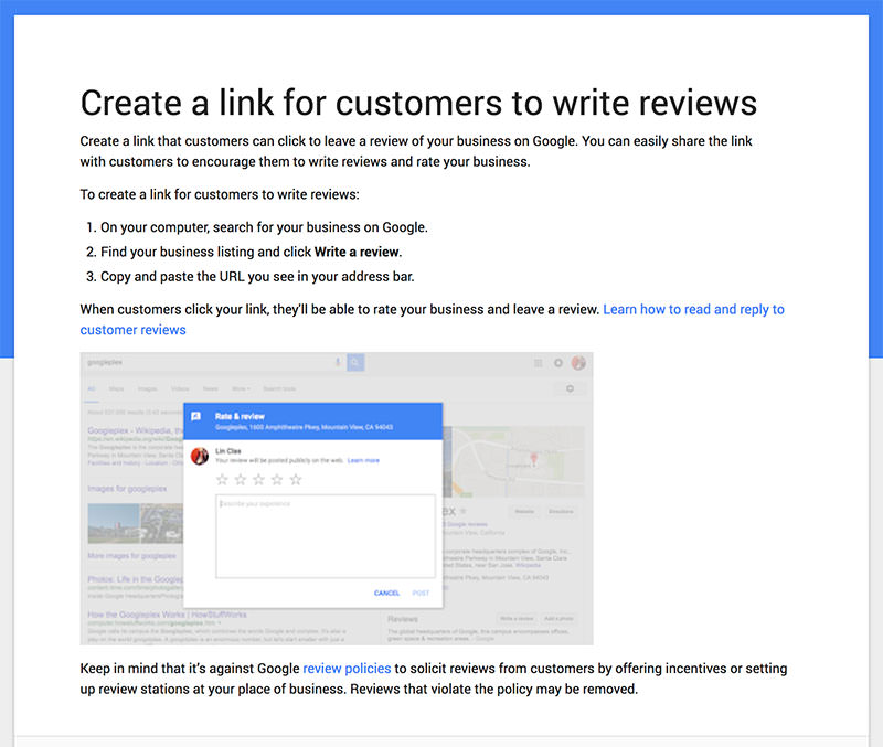 Google Support: Create a Review Link