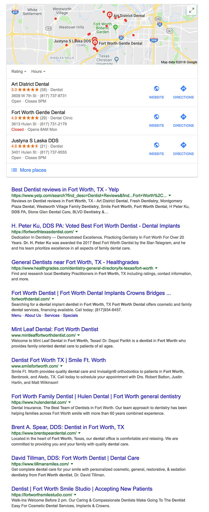 Dentist Fort Worth Organic Search Results